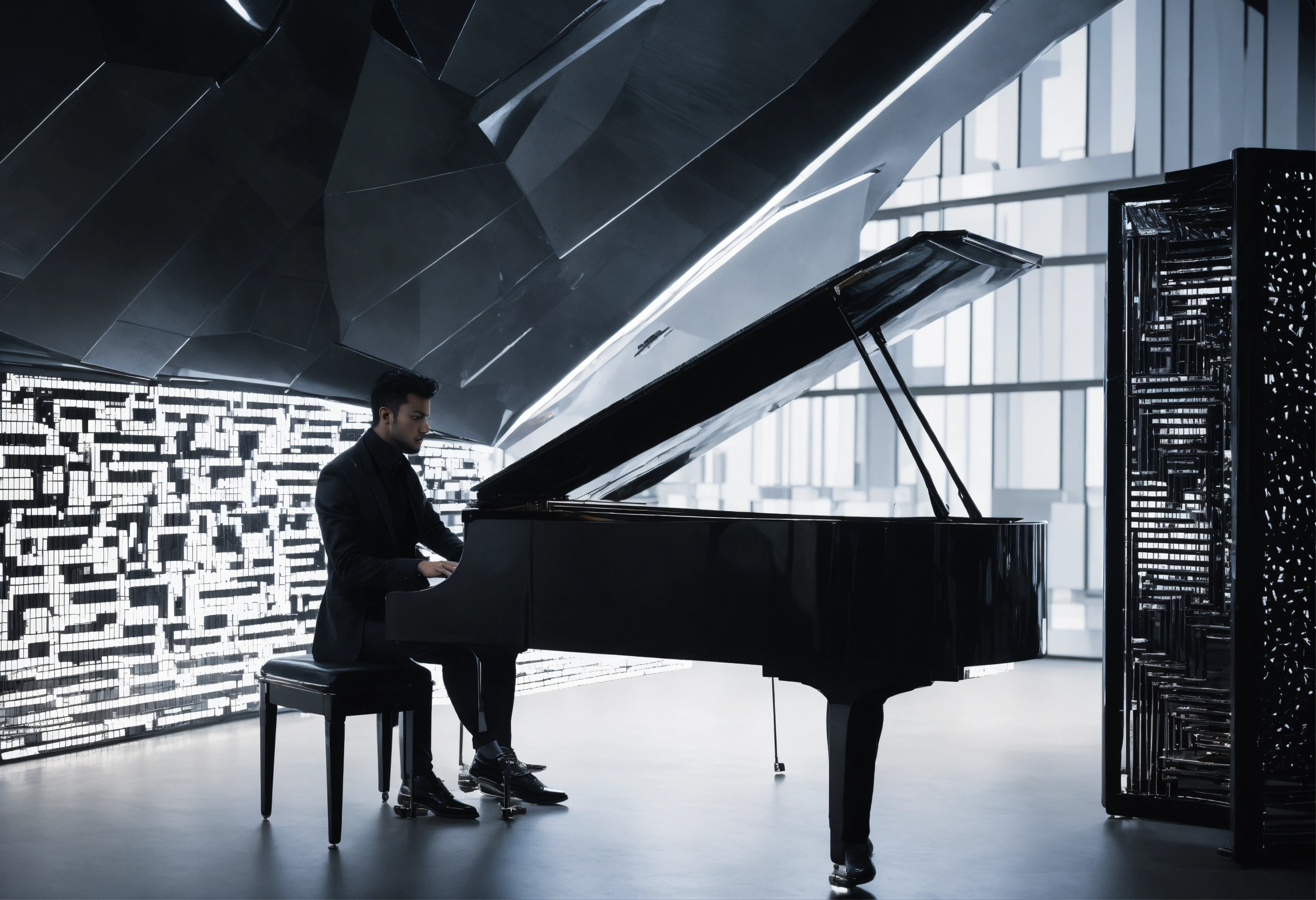 Homme capuché habillé en noir qui fait du piano da (1)