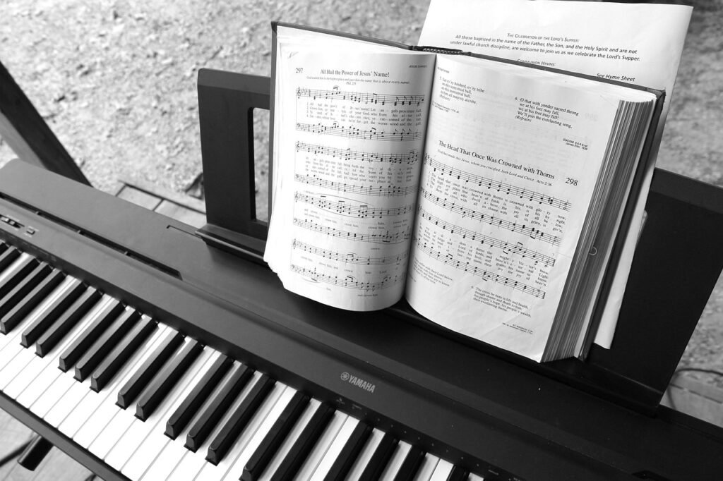 piano, electric piano, music, keyboard, christian, hymn, hymnal, christian music, black and white, gray music, gray piano, gray keyboard, electric piano, hymn, hymn, hymn, hymn, hymn, hymnal, hymnal, hymnal